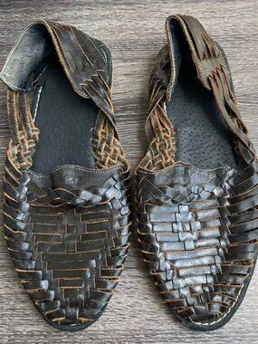 Handmade Woven Leather Black Huaraches Women’s Sandals Sz 9.5 Made in Mexico